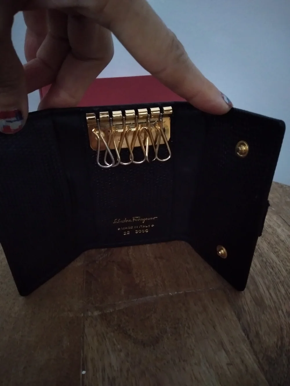 Salvatore Ferragamo Black Textured Leather Wallet with Gold Gancini
